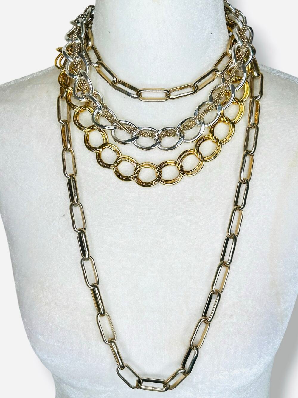 Chunky Links Chain Necklaces Small Lot of 3 Stacking Glam Gold Tone Silver Tone